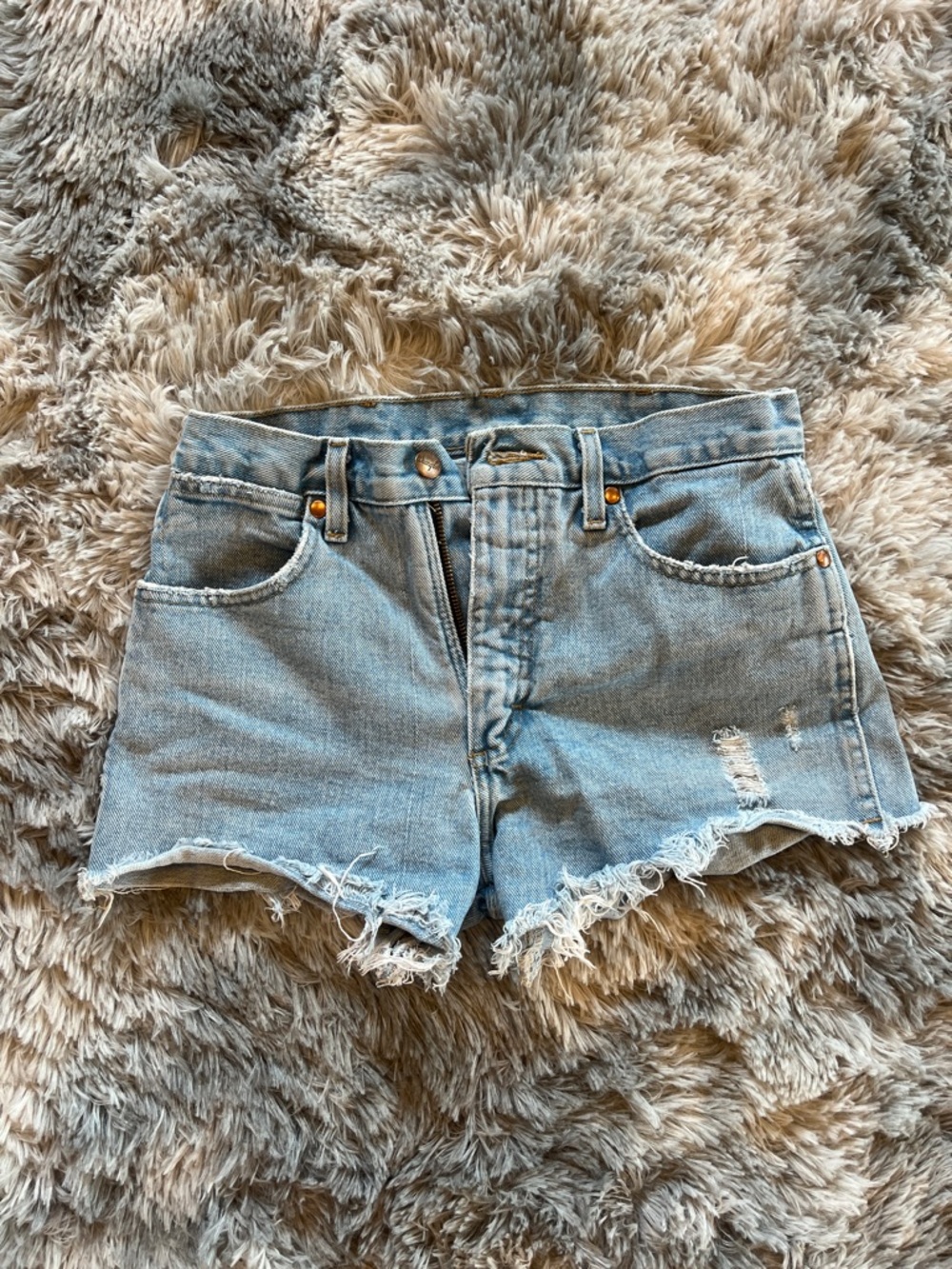 Wrangler Light Blue Distressed Denim Shorts